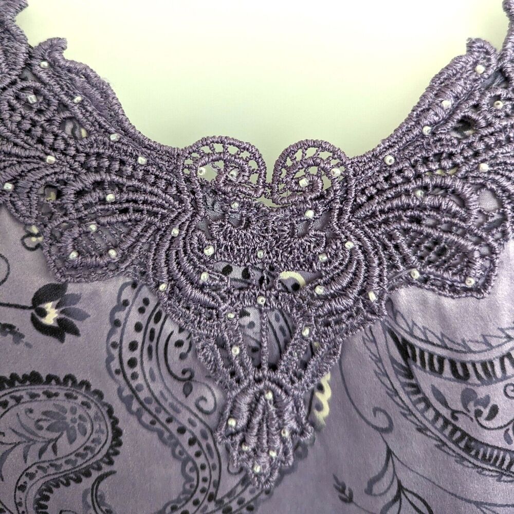 Apt. 9 Purple Paisley Silk Blend Camisole Lace Crochet Bead Trim Size L Romantic - Picture 3 of 9